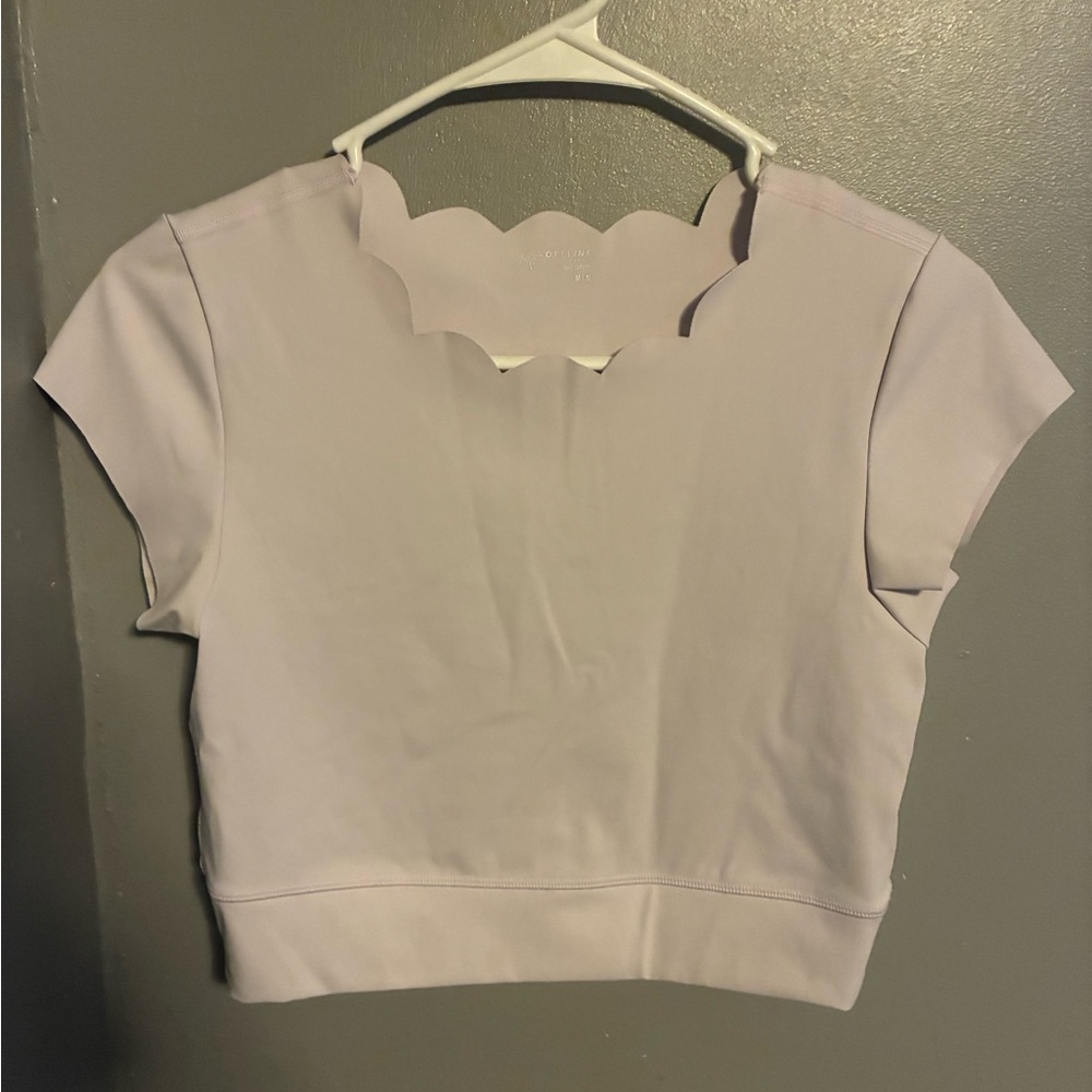 American Eagle Outfitters Lavender Scallop Neck Short Sleeve Top